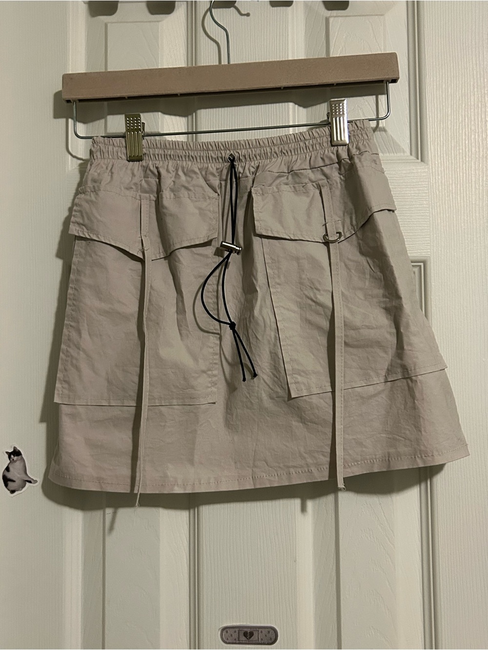Beige Cargo Drawstring Mini Skirt